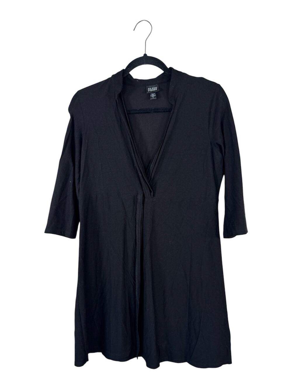 Eileen Fisher Black Twist Front Blouse Womens S Casual Lagenlook Basic Staple